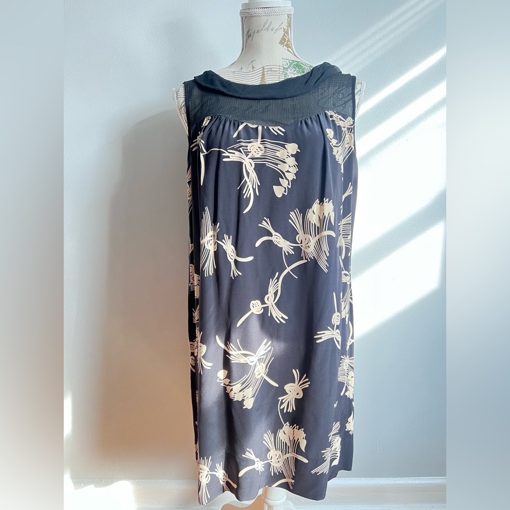 Joie Black and Cream A-Line silk dress